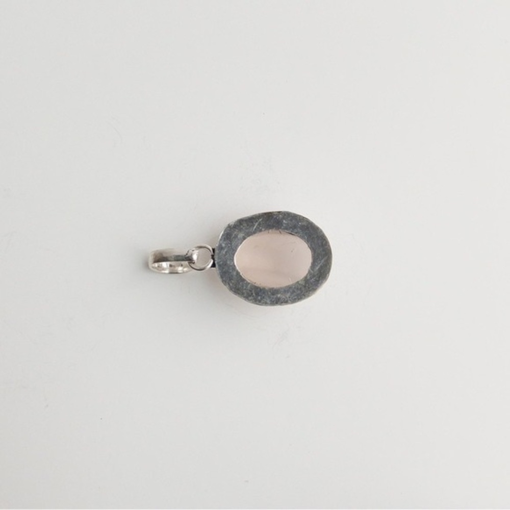 Pale Pink Rose Quartz Semi Precious Gemstone Pendant Artisan Silver Plated Brass